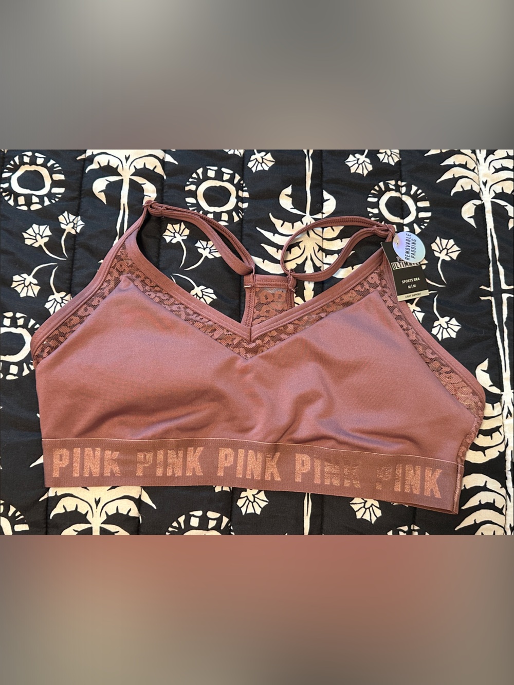 PINK Victoria's Secret Dusty Rose Lace-Trim Wireless Bralette